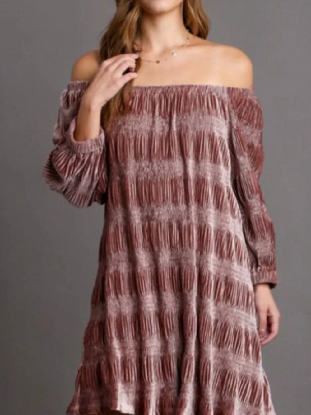 Umgee Off-Shoulder Balloon Sleeve Velvet Mini Dress